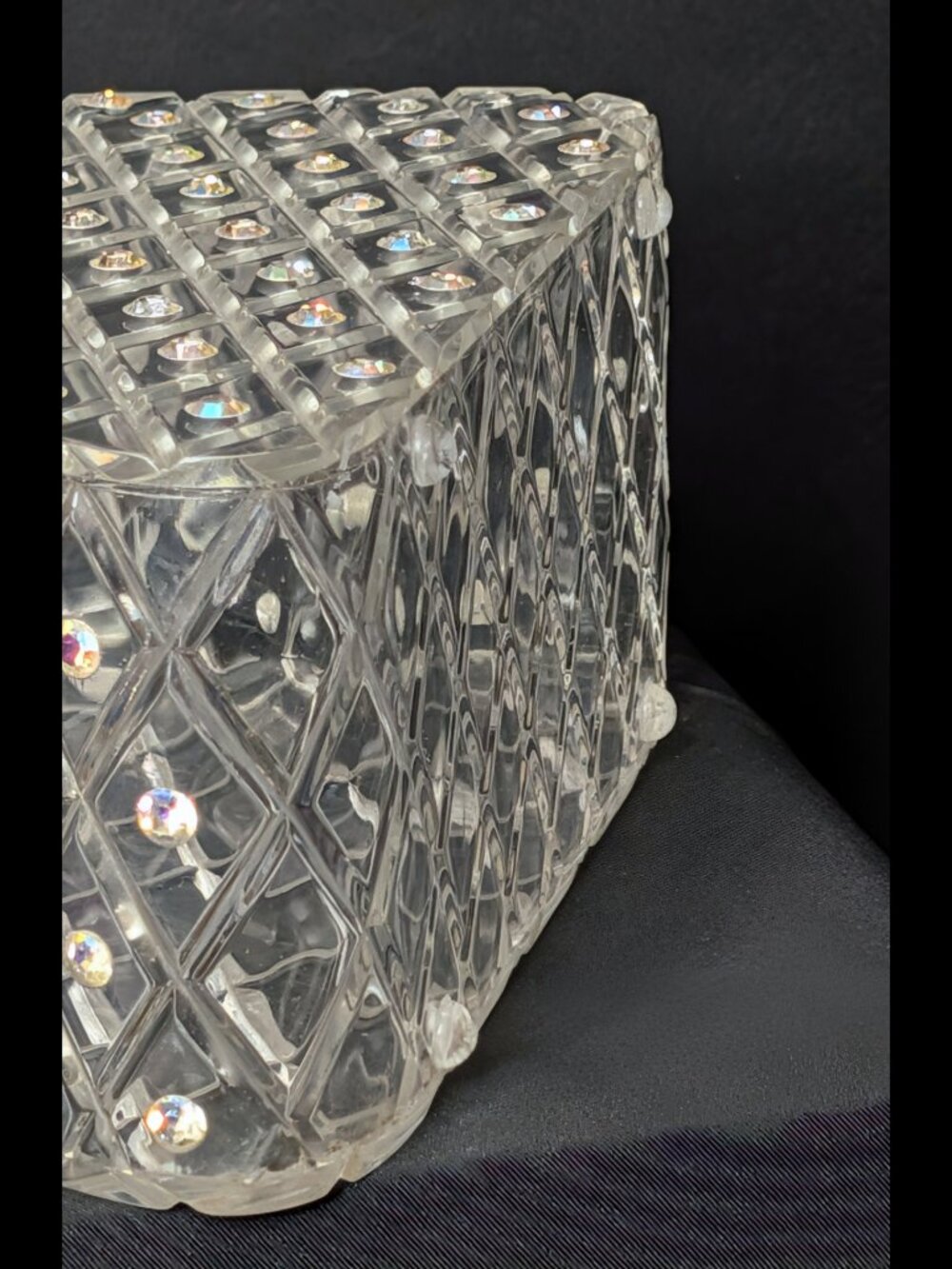 Unbelievable CHARLES KAHN Clear Lattice Rhinestone 1950s Lucite Purse, Good Cond - Picture 14 of 15